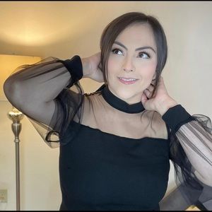 Black mesh yoke blouse